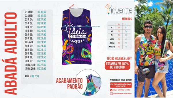 Abadá personalizado - Acabamento padrão
