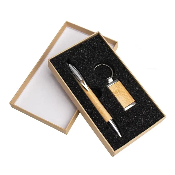 Kit Caneta e Chaveiro Bambu - 18835