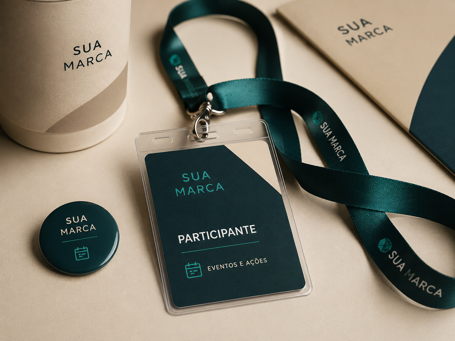 Crachá, cordão, botton e materiais personalizados para eventos